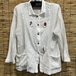 Nino Wong California White Mesh Fruit Embroidered Button Up Jacket Womens L Boho